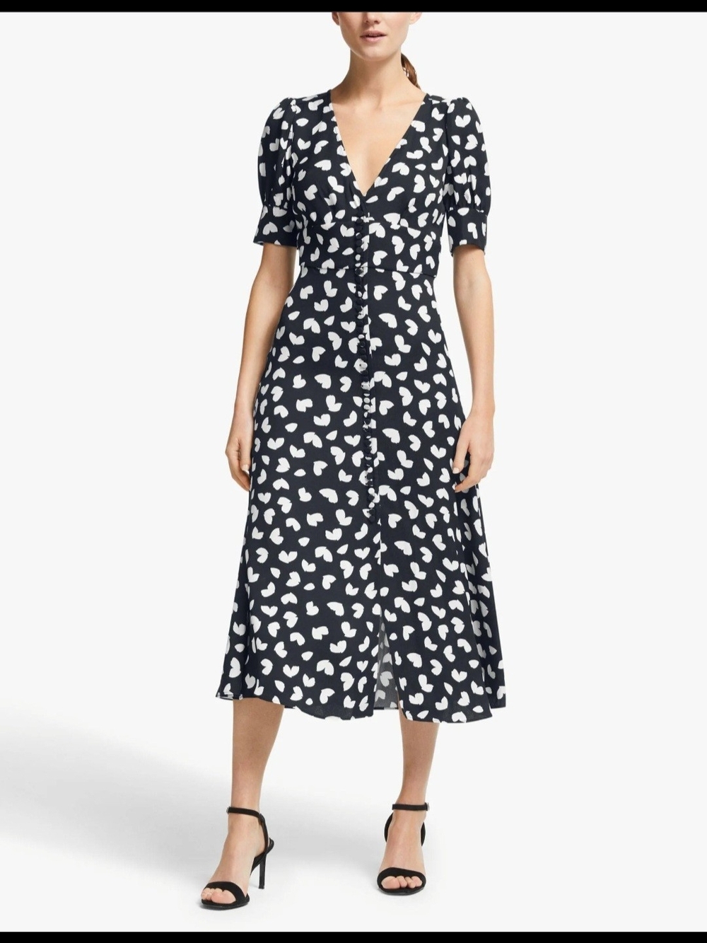 Michael Kors Black and White Heart-Print Midi Dress